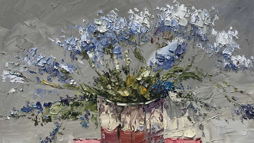 Картина на холсте 100х100 см "Цветы на столе - 2"