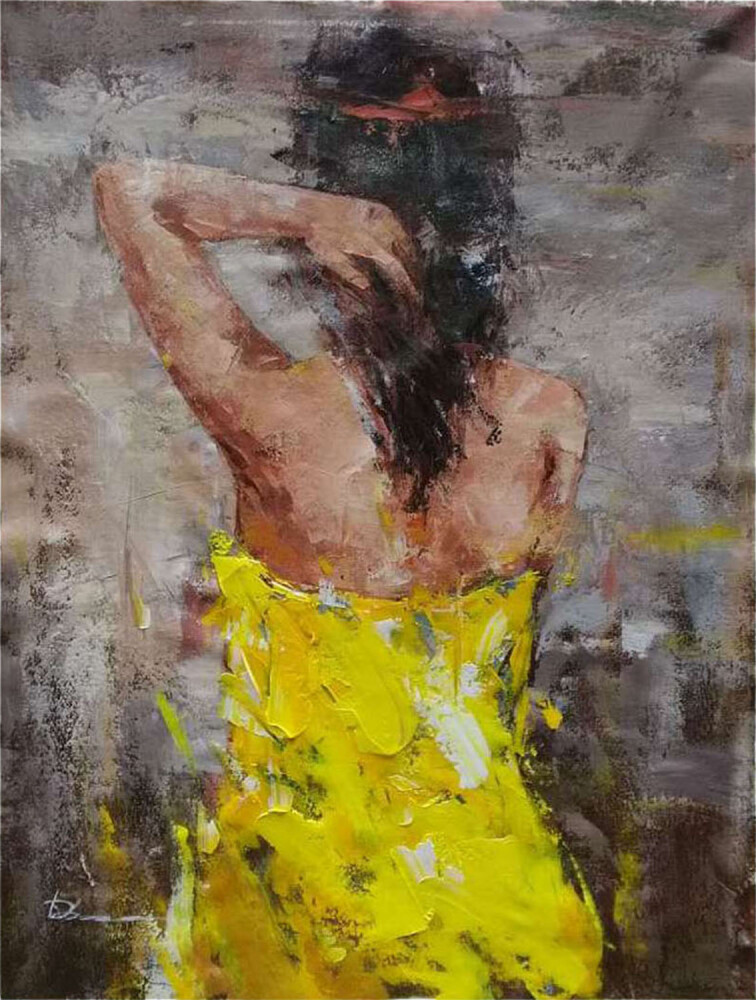 Картина на холсте 120х80 см "Девушка в желтом"