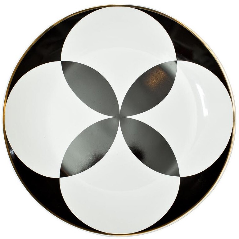 Тарелка десертная 20 см черно-белая с узором в виде кругов