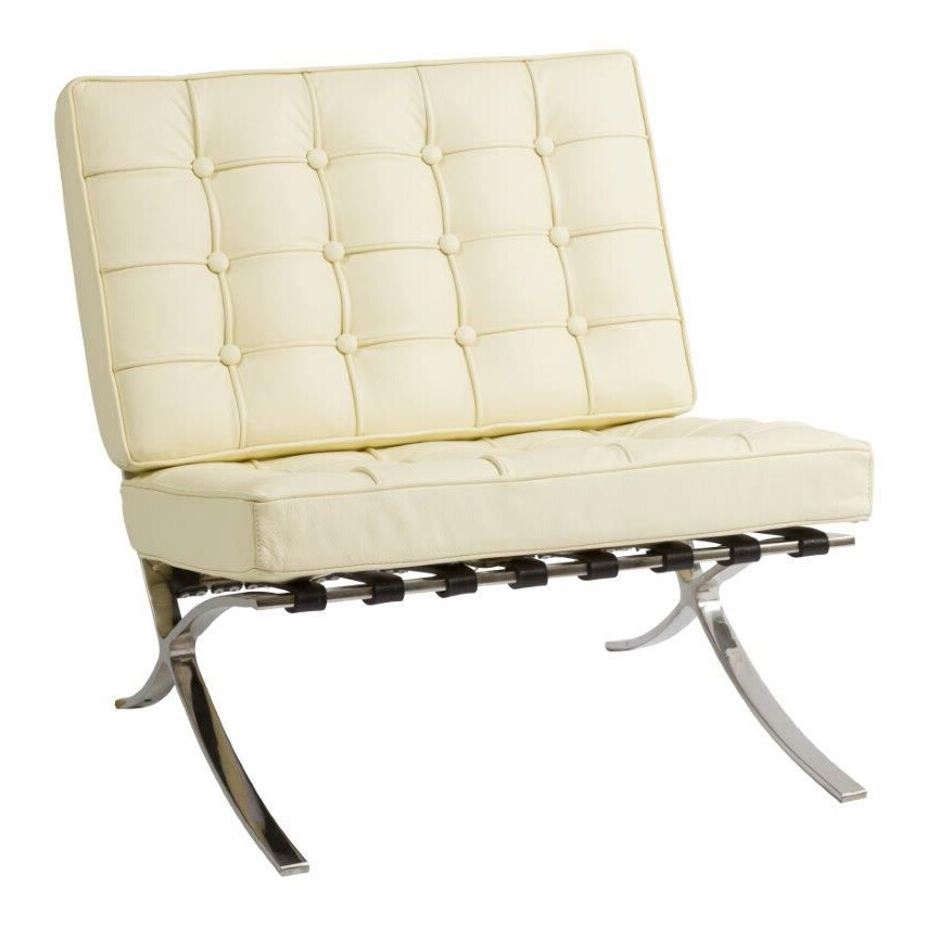 Кресло кожаное с хромированными ножками кремовое Barcelona Chair - изображение 4