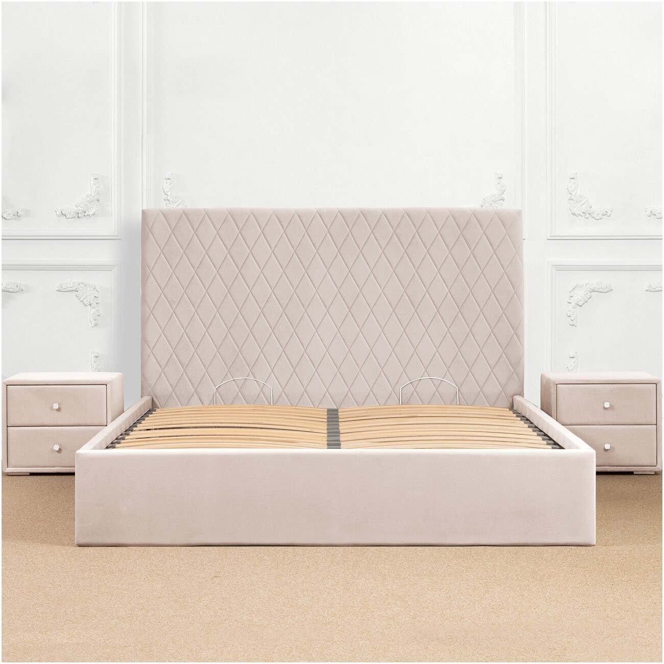 Кровать двуспальная с подъемным механизмом и ящиком для белья 160х200 кремовая Серенити - изображение 4