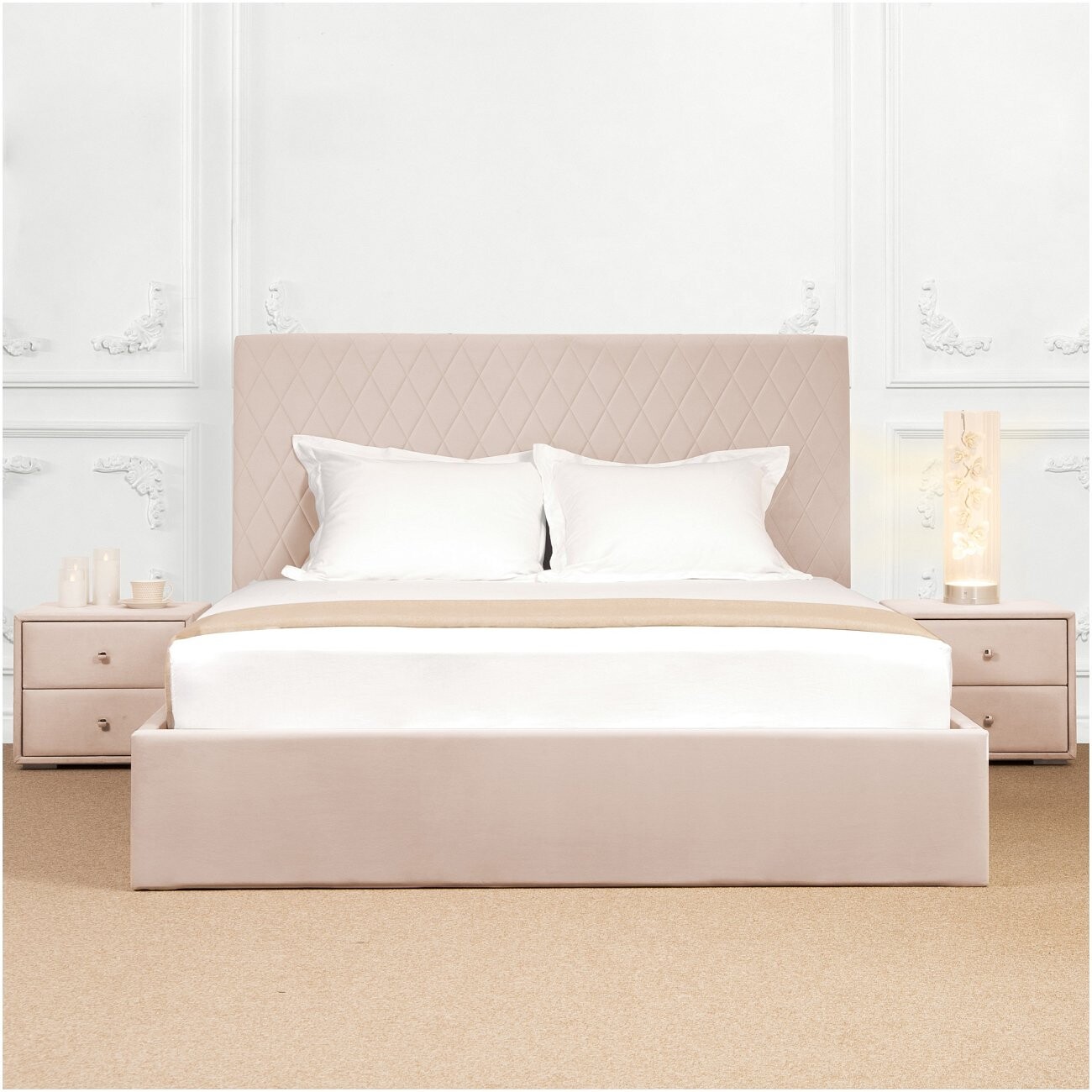 Кровать двуспальная с подъемным механизмом и ящиком для белья 160х200 кремовая Серенити - изображение 5