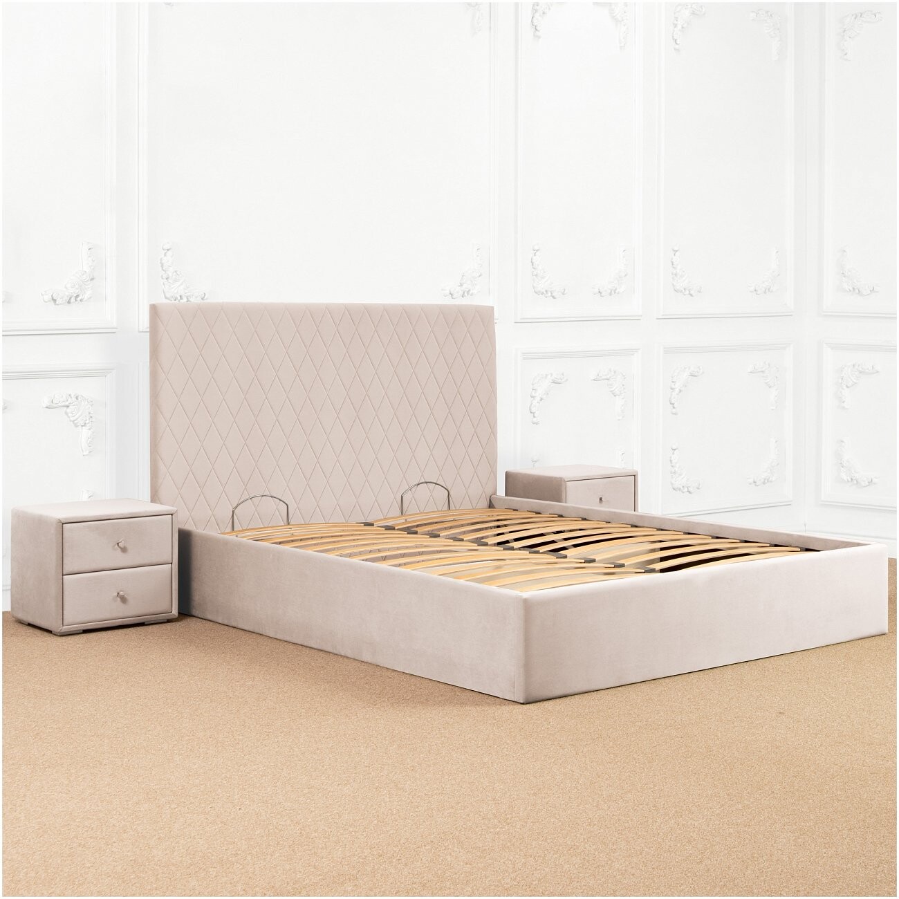 Кровать двуспальная с подъемным механизмом и ящиком для белья 160х200 кремовая Серенити - изображение 6