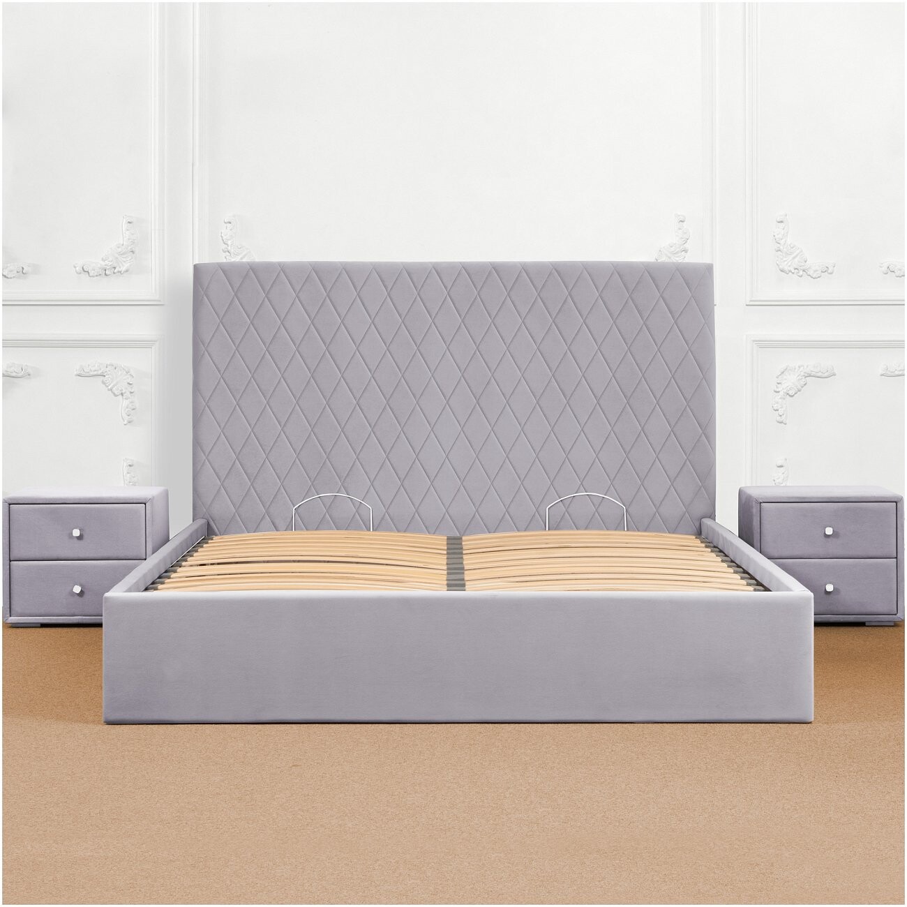 Кровать двуспальная с подъемным механизмом и ящиком для белья 160х200 жемчужно-серая Серенити - изображение 3