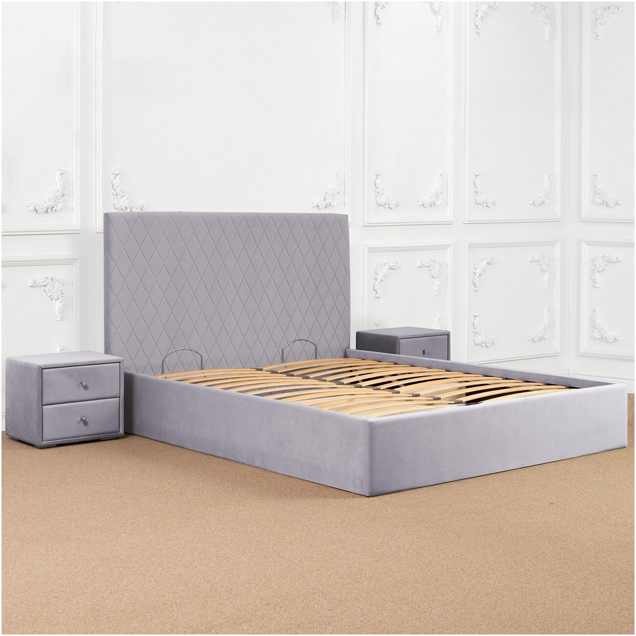 Кровать двуспальная с подъемным механизмом и ящиком для белья 160х200 жемчужно-серая Серенити - изображение 5