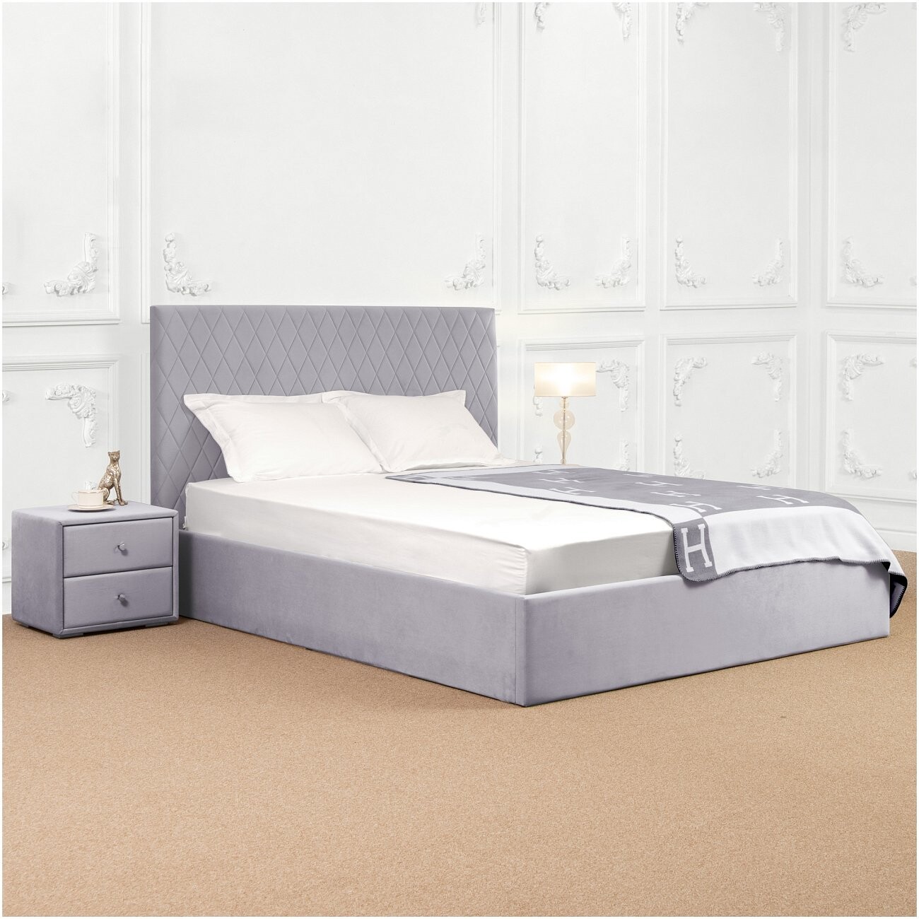 Кровать двуспальная с подъемным механизмом и ящиком для белья 160х200 жемчужно-серая Серенити - изображение 6