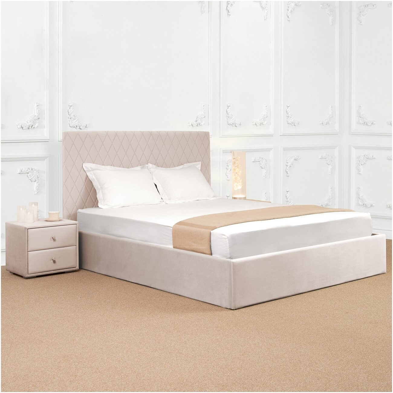 Кровать двуспальная с подъемным механизмом и ящиком для белья 180х200 кремовая Серенити - изображение 3