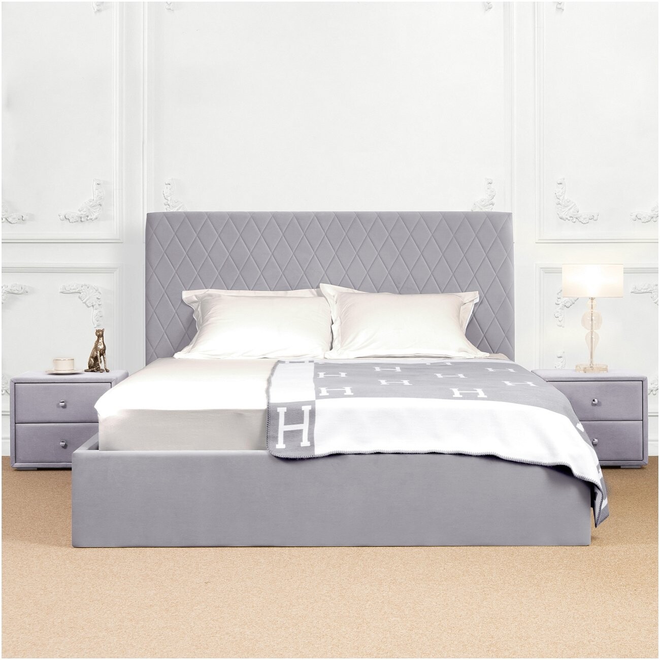 Кровать двуспальная с подъемным механизмом и ящиком для белья 180х200 жемчужно-серая Серенити - изображение 4