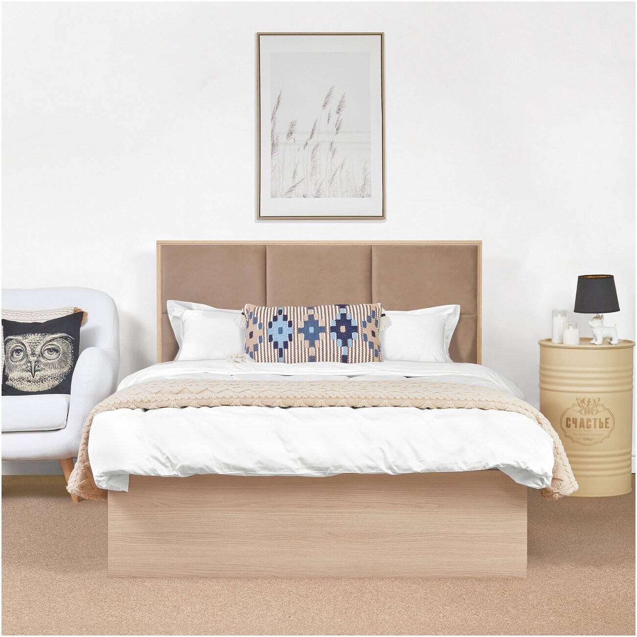 Кровать полутораспальная с двумя ящиками для белья 140х200 латте, дуб винченца Trendy