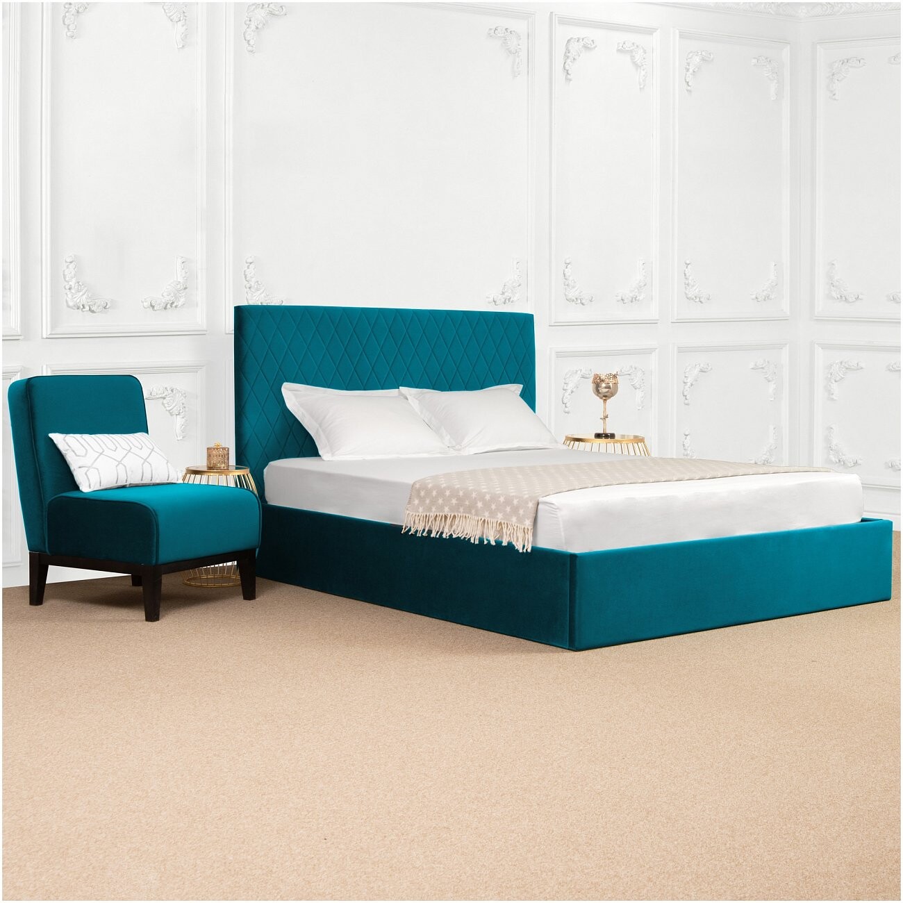 Кровать двуспальная с подъемным механизмом и ящиком для белья 180х200 изумрудная Серенити - изображение 5