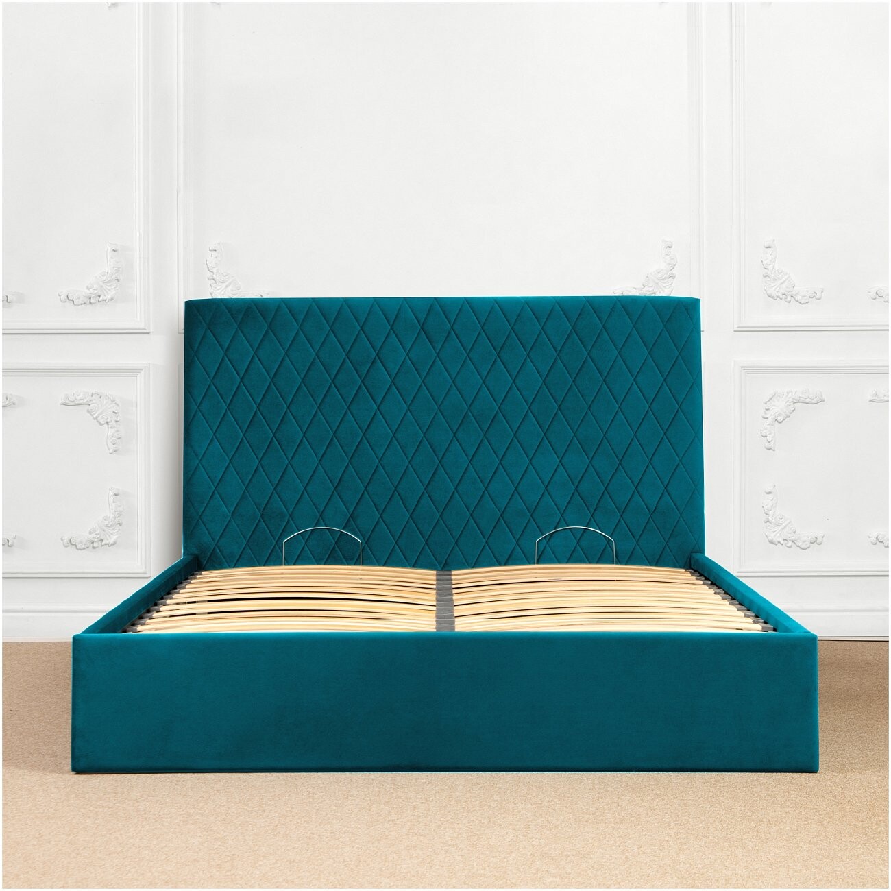 Кровать двуспальная с подъемным механизмом и ящиком для белья 180х200 изумрудная Серенити - изображение 6