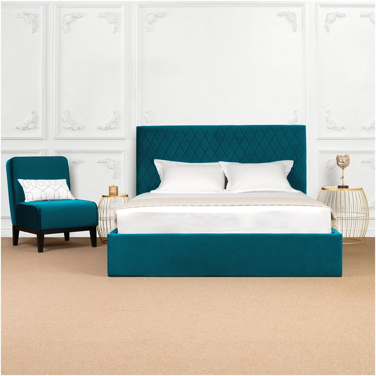 Кровать двуспальная с подъемным механизмом и ящиком для белья 180х200 изумрудная Серенити - изображение 7