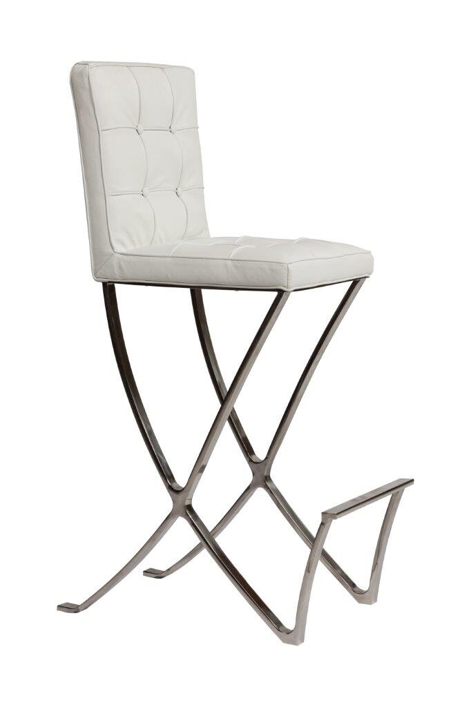 Стул барный кожаный белый с металлическим каркасом, хром Barcelona - изображение 4