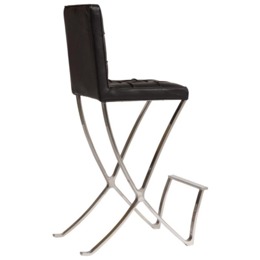 Стул барный кожаный черный с металлическим каркасом, хром Barcelona - изображение 3