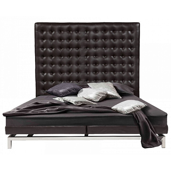 Кровать двуспальная с кожаным изголовьем 180х200 коричневая Boss Bed - изображение 1
