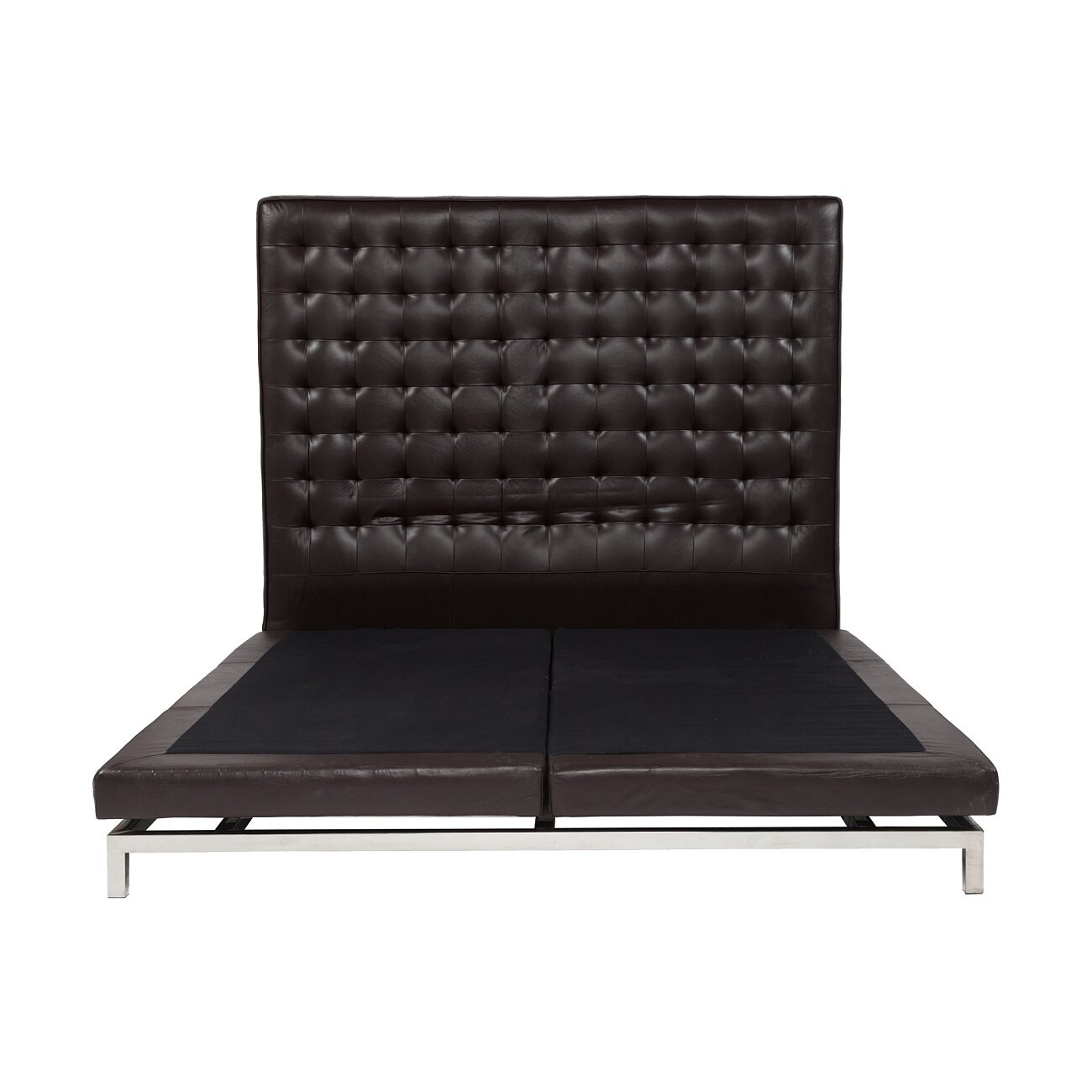 Кровать двуспальная с кожаным изголовьем 180х200 см коричневая Boss Bed ...