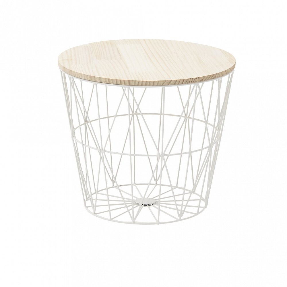Приставной столик белый с деревянной крышкой 35 см Flora M