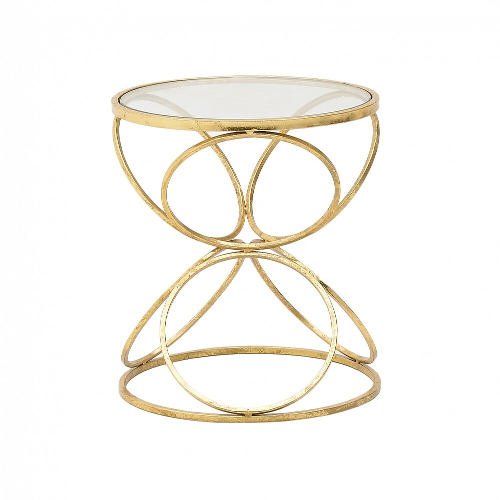 Приставной столик круглый золотой со стеклянным топом 38 см Gold Simple