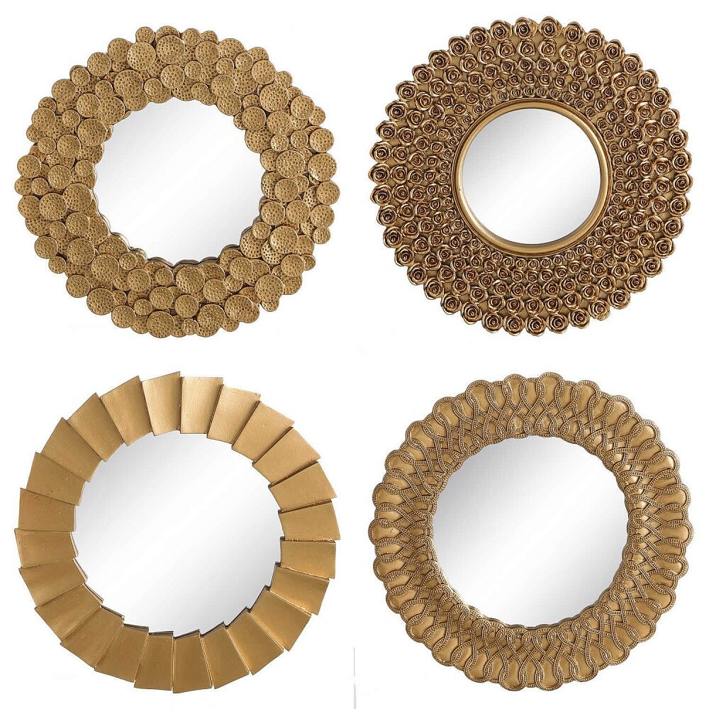 Комплект зеркал с декором круглых в золотых рамах Drops, 4 штуки