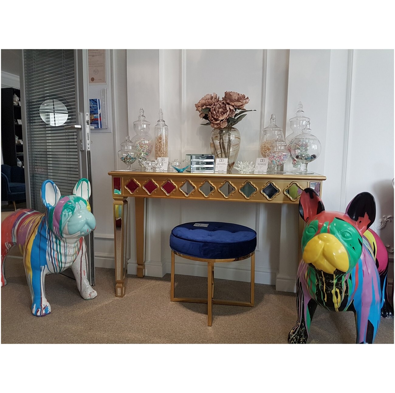 Пуфик синий на золотом каркасе Blue Metall - изображение 5