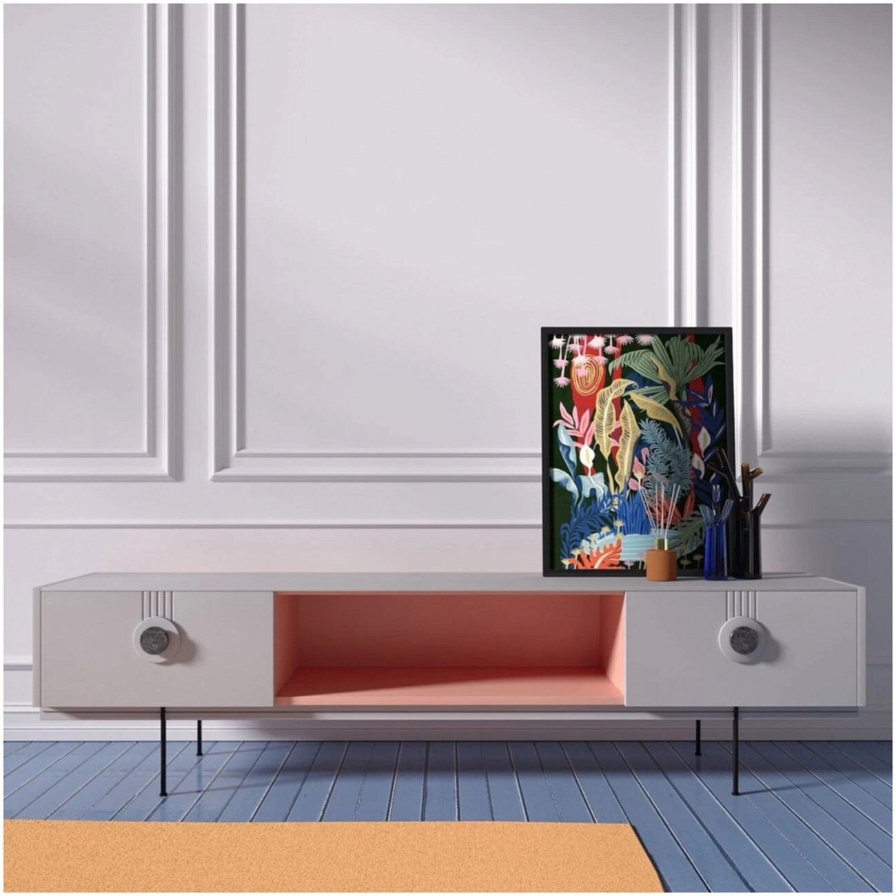 Тумба под телевизор серая-белая Lago - изображение 2