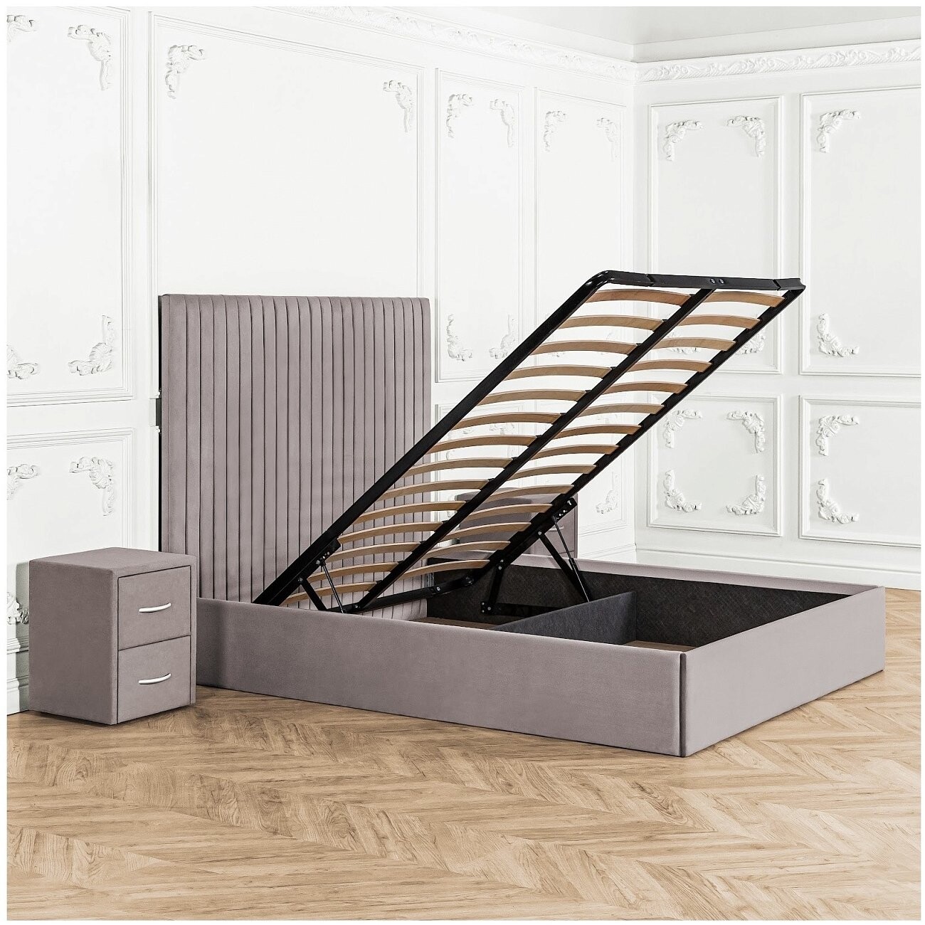 Кровать двуспальная с подъемным механизмом и ящиком для белья 180х200 дымчатая Amore - изображение 4