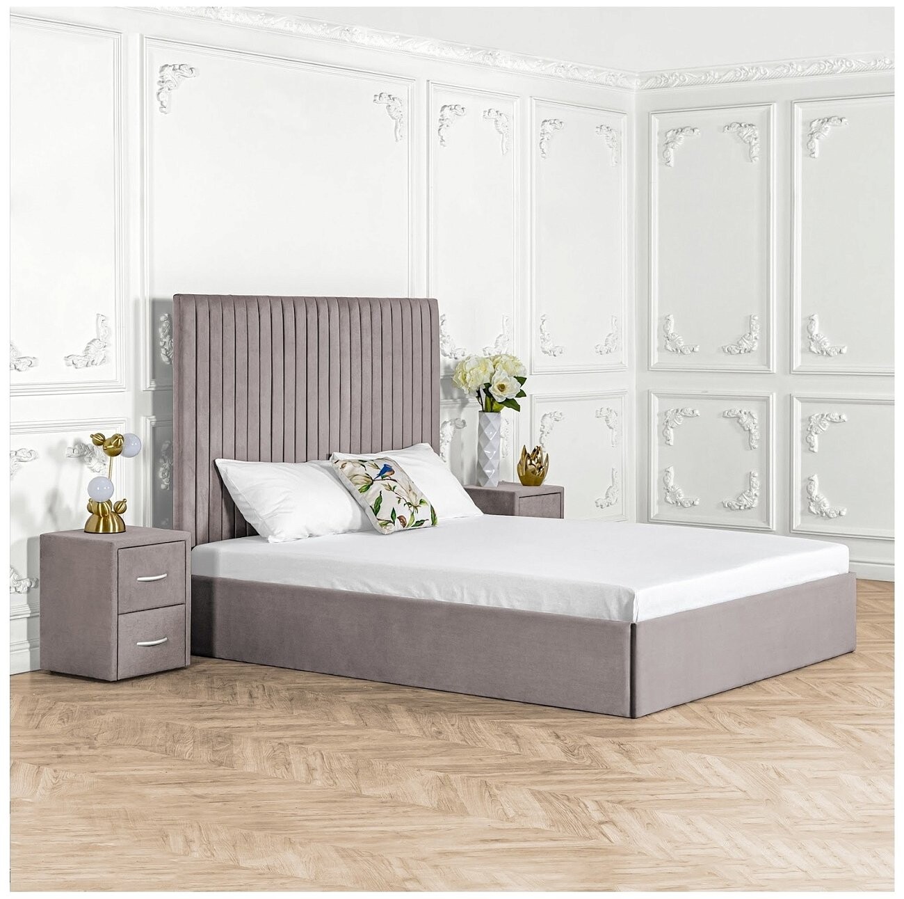 Кровать двуспальная с подъемным механизмом и ящиком для белья 180х200 дымчатая Amore - изображение 7