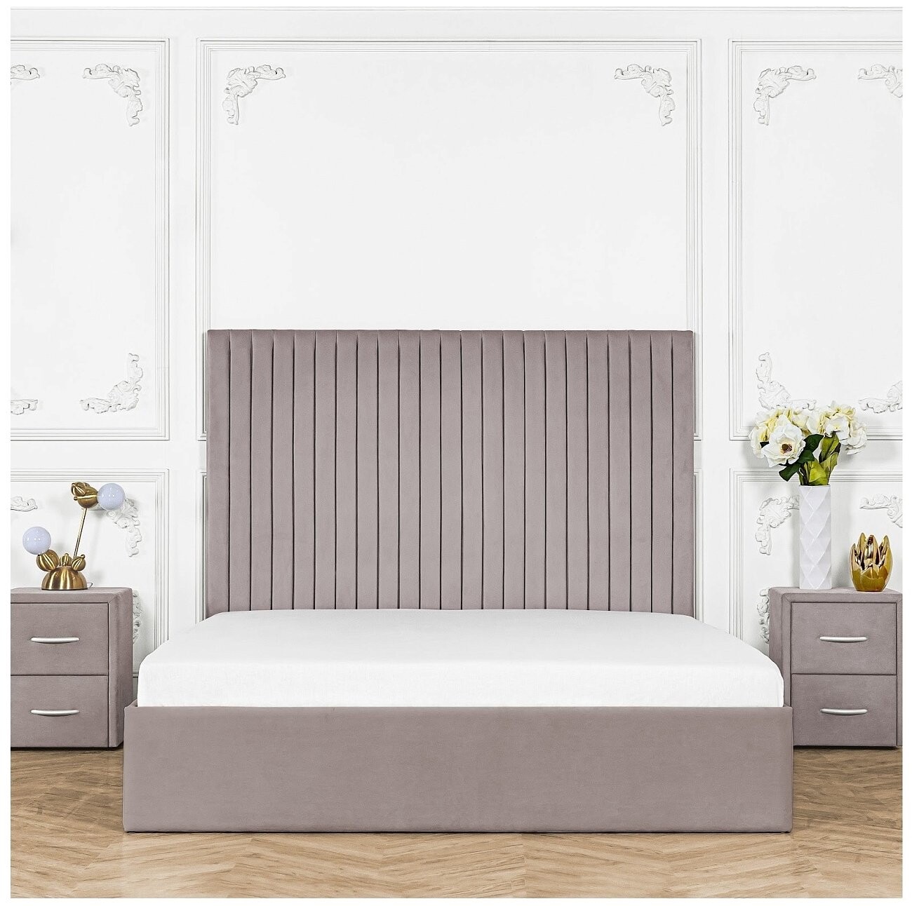 Кровать двуспальная с подъемным механизмом и ящиком для белья 180х200 дымчатая Amore - изображение 8