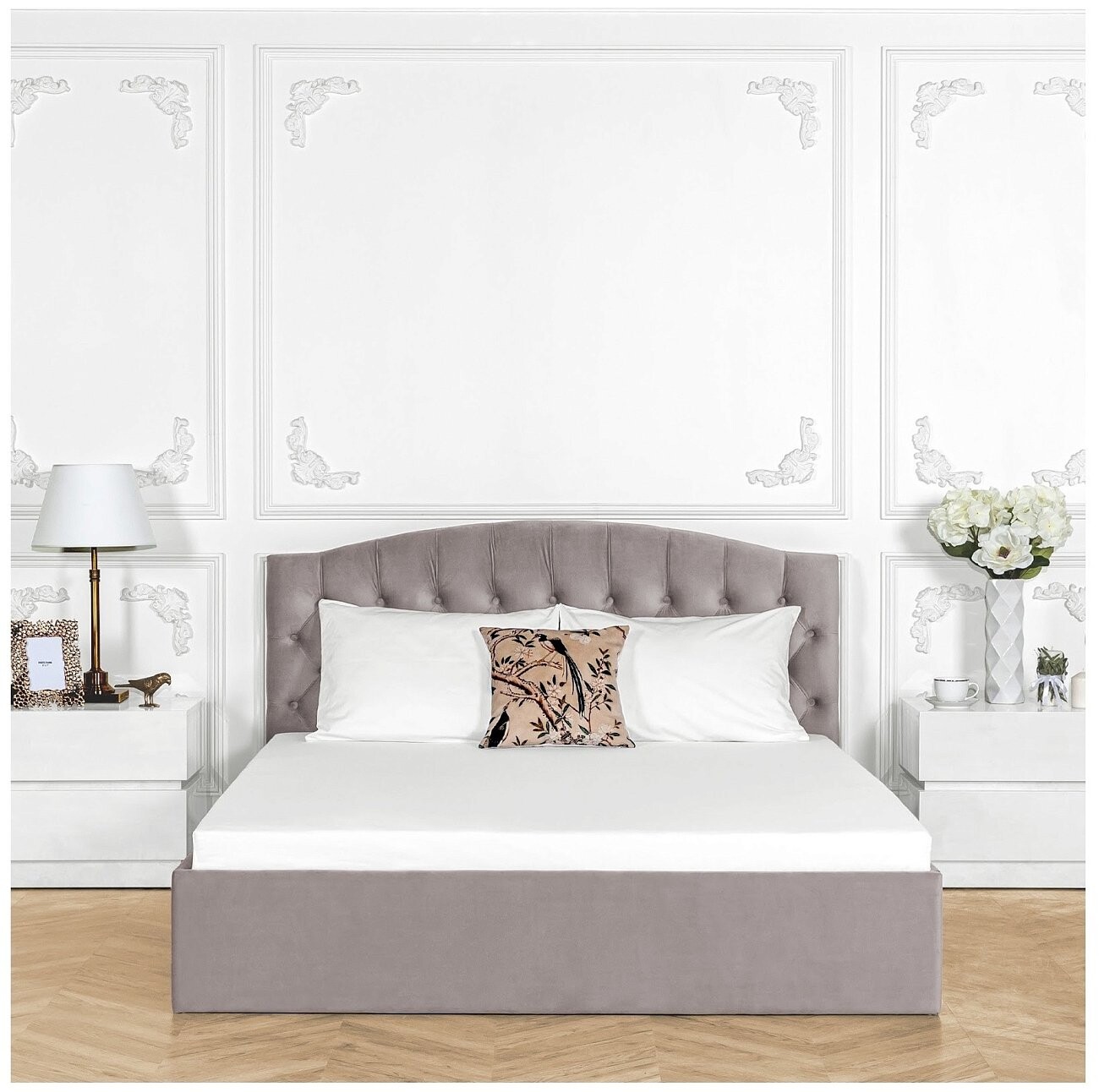 Кровать двуспальная с подъемным механизмом и ящиком для белья 160х200 дымчатая Грация - изображение 6