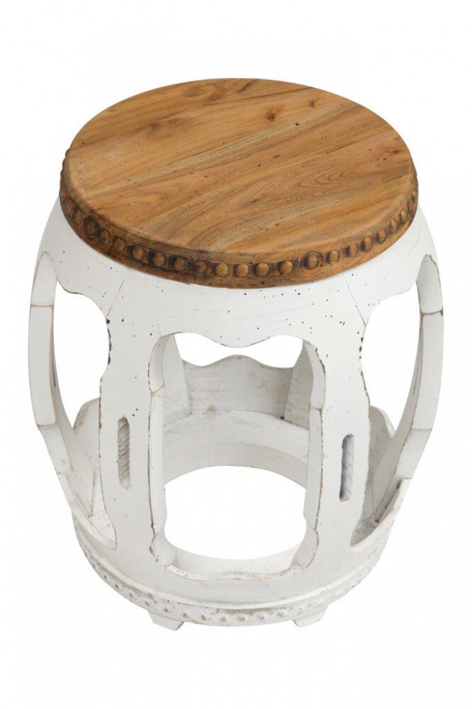 Столик-табурет приставной белый с деревянной столешницей Polinni White