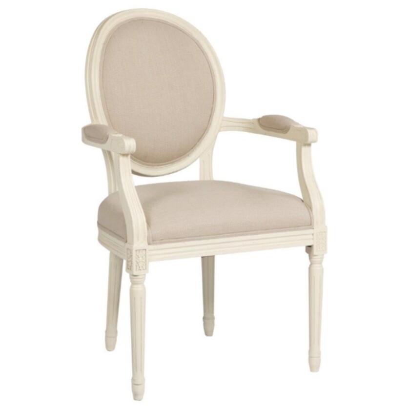 Кресло с молочными деревянными подлокотниками кремовый лен Vintage French Round - изображение 2
