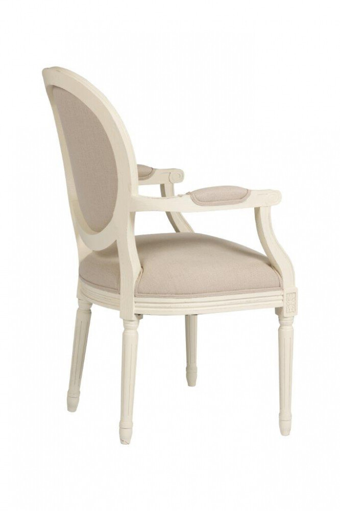 Кресло с молочными деревянными подлокотниками кремовый лен Vintage French Round