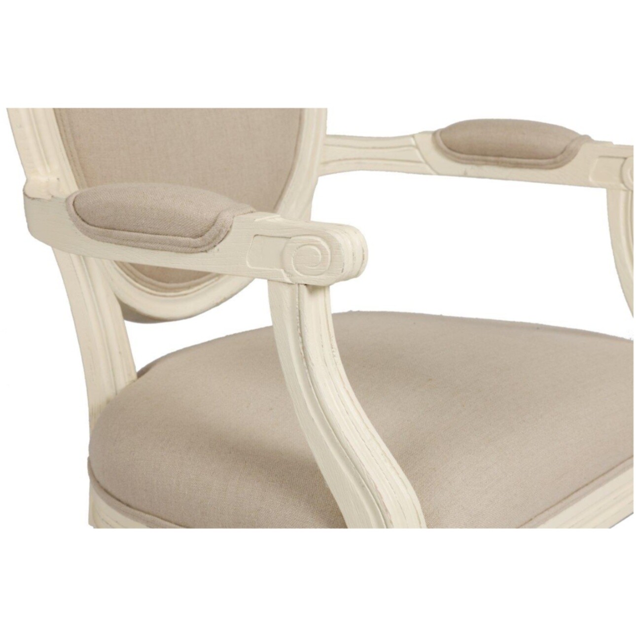 Кресло с молочными деревянными подлокотниками кремовый лен Vintage French Round - изображение 4