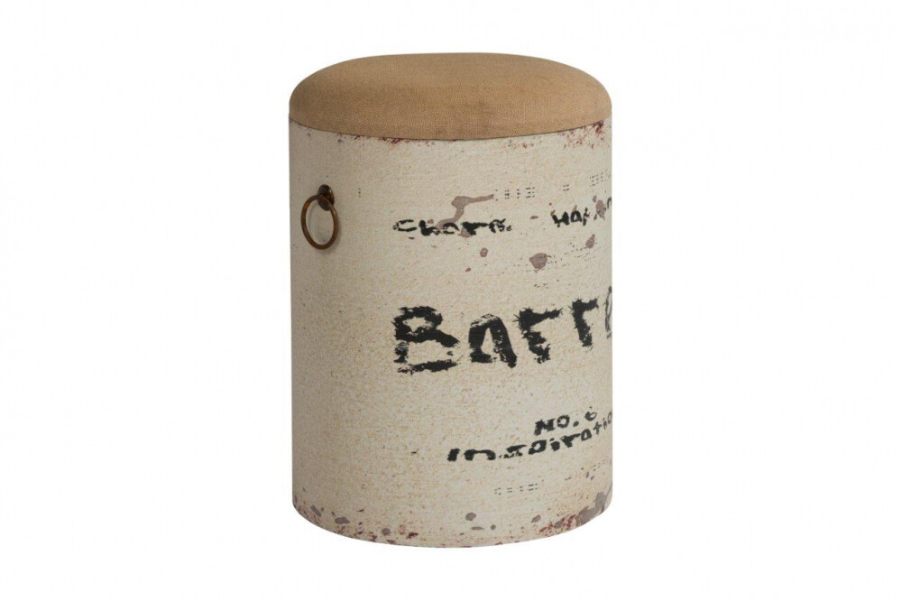 Столик-табурет приставной с ручками и ящиком белый 36 см Barrel White