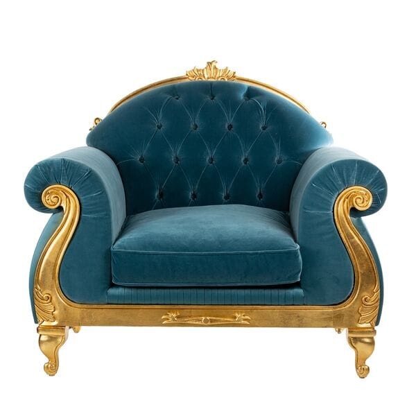 Кресло мягкое голубое с декором и фигурными ножками Stradivari