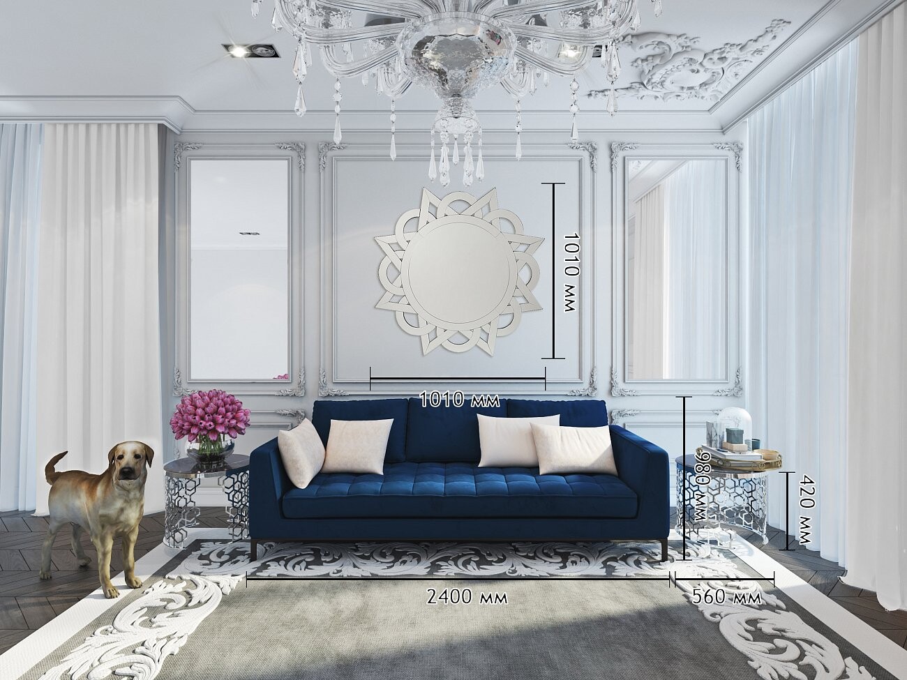 Зеркало круглое большое венецианское в фигурной раме диаметр 101 см Silba - изображение 4