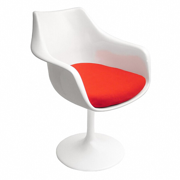 Кресло мягкое на ножке с красной подушкой белое Tulip Armchair - изображение 1