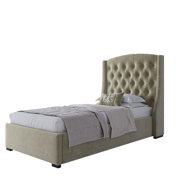 Кровать односпальная 90х200 с гвоздиками велюр коричнево-серый Hugo Р - изображение 1