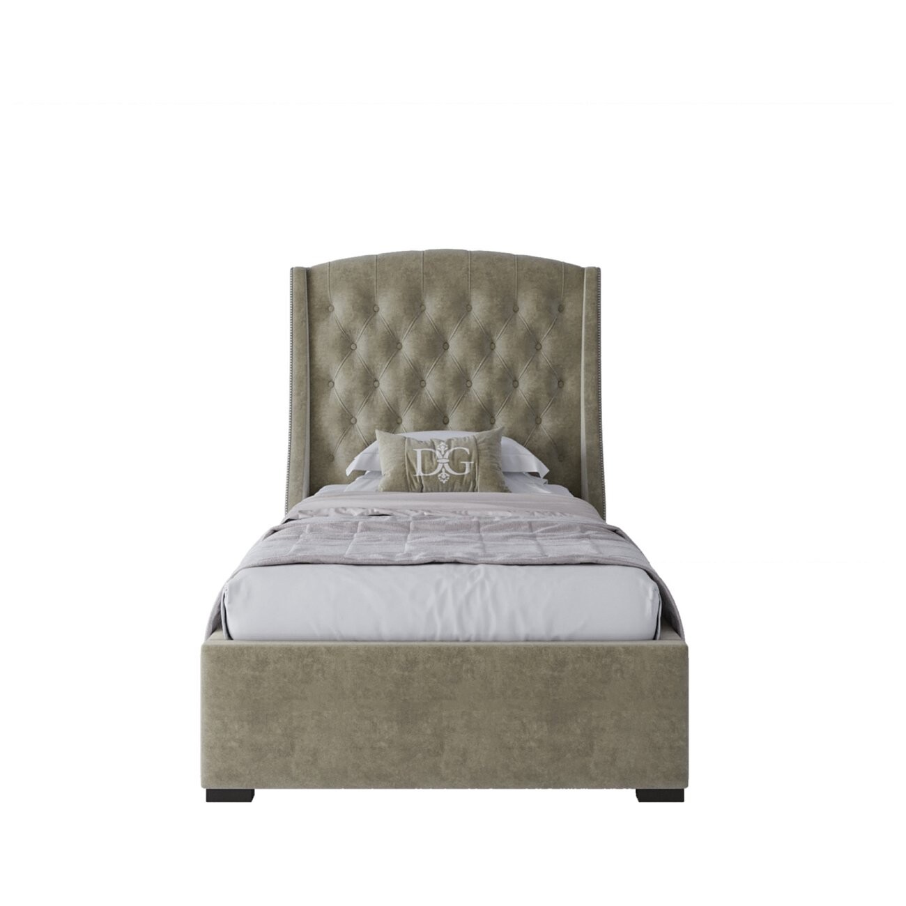 Кровать односпальная 90х200 с гвоздиками велюр коричнево-серый Hugo Р - изображение 2