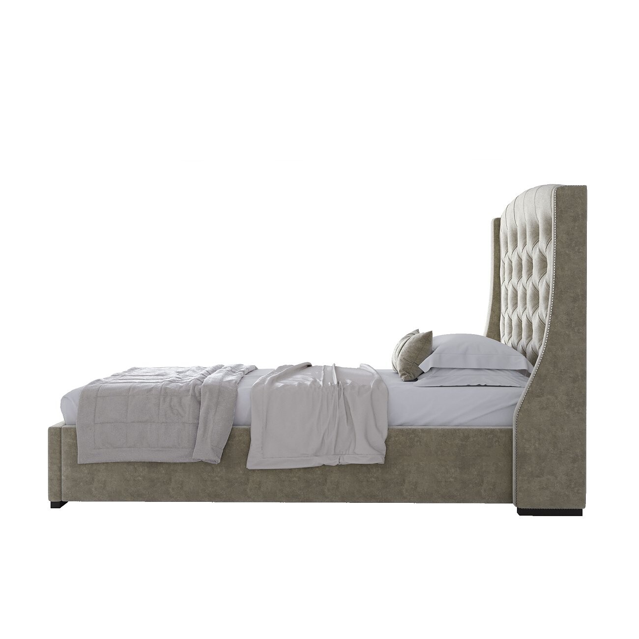 Кровать односпальная 90х200 с гвоздиками велюр коричнево-серый Hugo Р - изображение 3