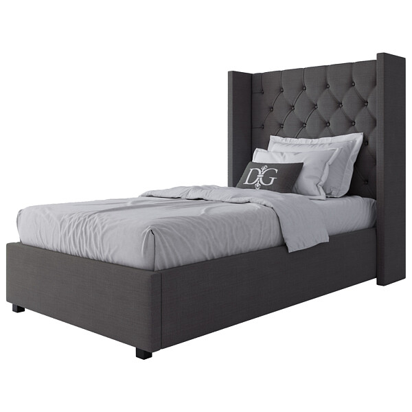 Кровать односпальная с мягким изголовьем 90х200 темно-серая Wing-2 - изображение 1