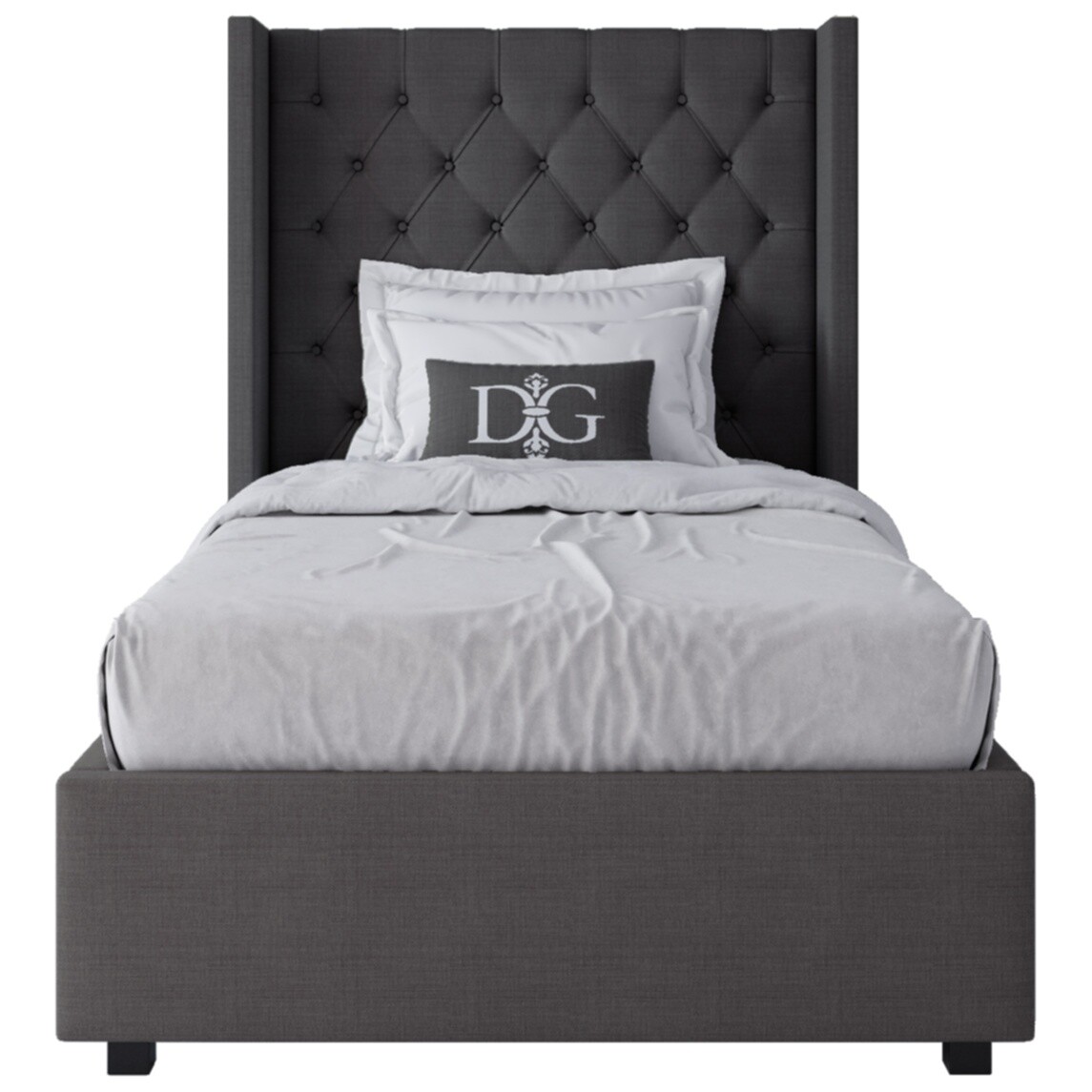 Кровать односпальная с мягким изголовьем 90х200 темно-серая Wing-2 - изображение 2