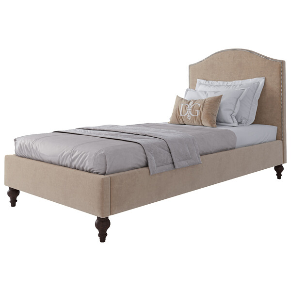 Кровать односпальная с мягким изголовьем 90х200 бежево-розовая Fleurie - изображение 1