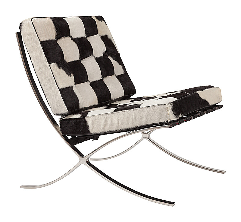 Кресло дизайнерское черно-белое со стежкой Barcelona Chair - изображение 3