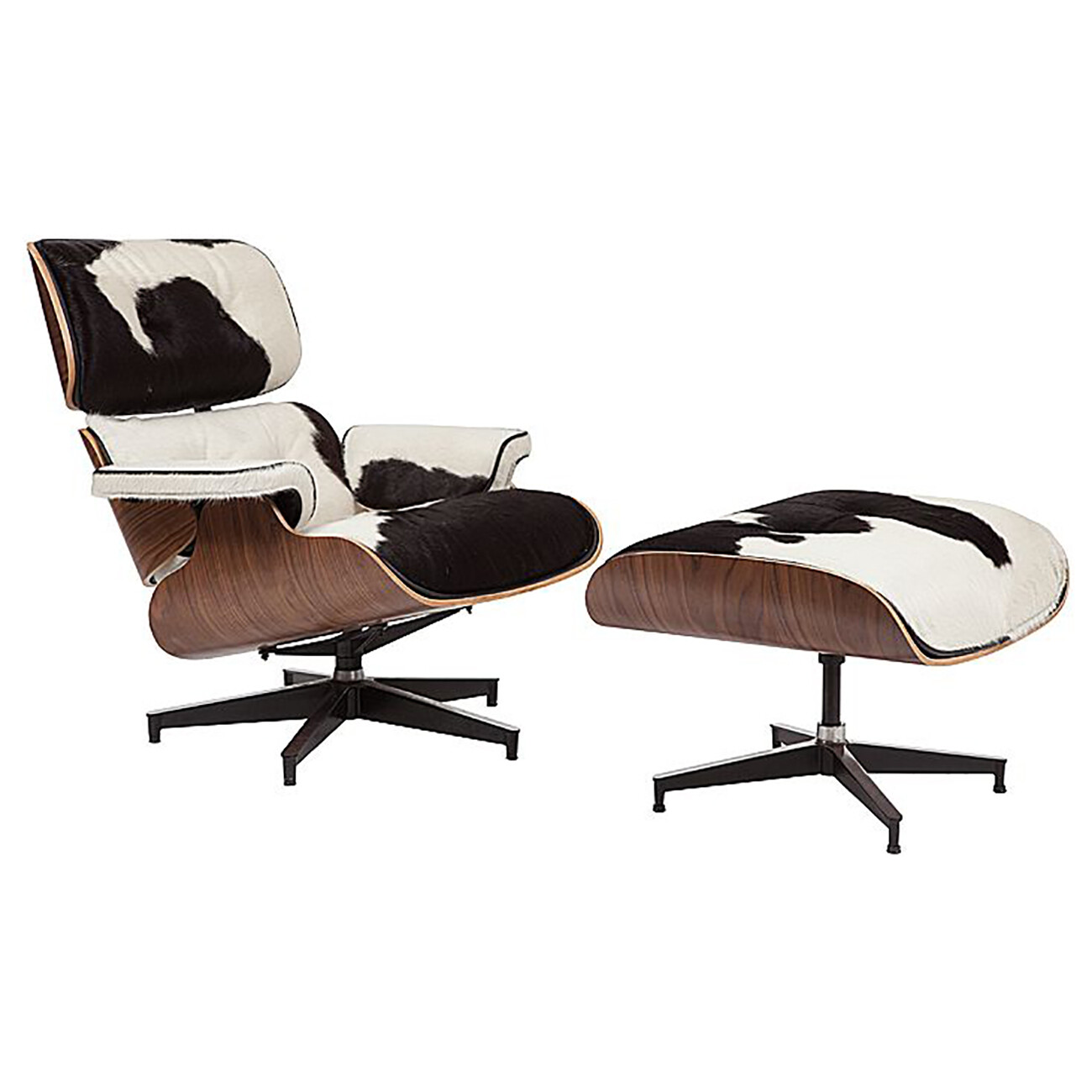 Кресло кожаное черно-белое с подставкой для ног Lounge Chair & Ottoman -  купить за 180000 руб в интернет-магазине DG-Home