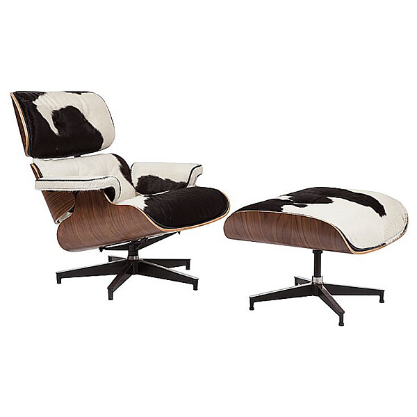 Кресло кожаное черно-белое с подставкой для ног Lounge Chair & Ottoman - изображение 1