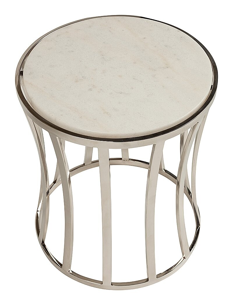 Приставной столик круглый с белым мраморным топом и основой хром Fabie - изображение 3