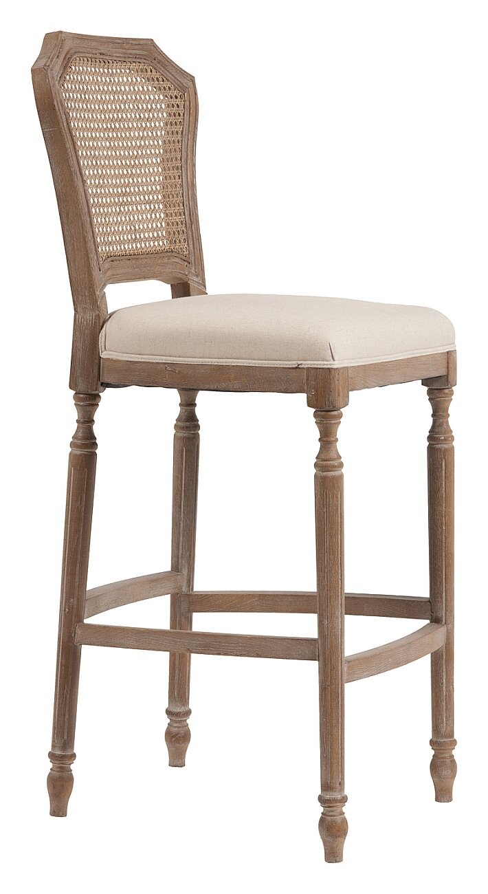 Барный стул со спинкой кремовый лен Vintage French Nailhead Cane Back - изображение 3