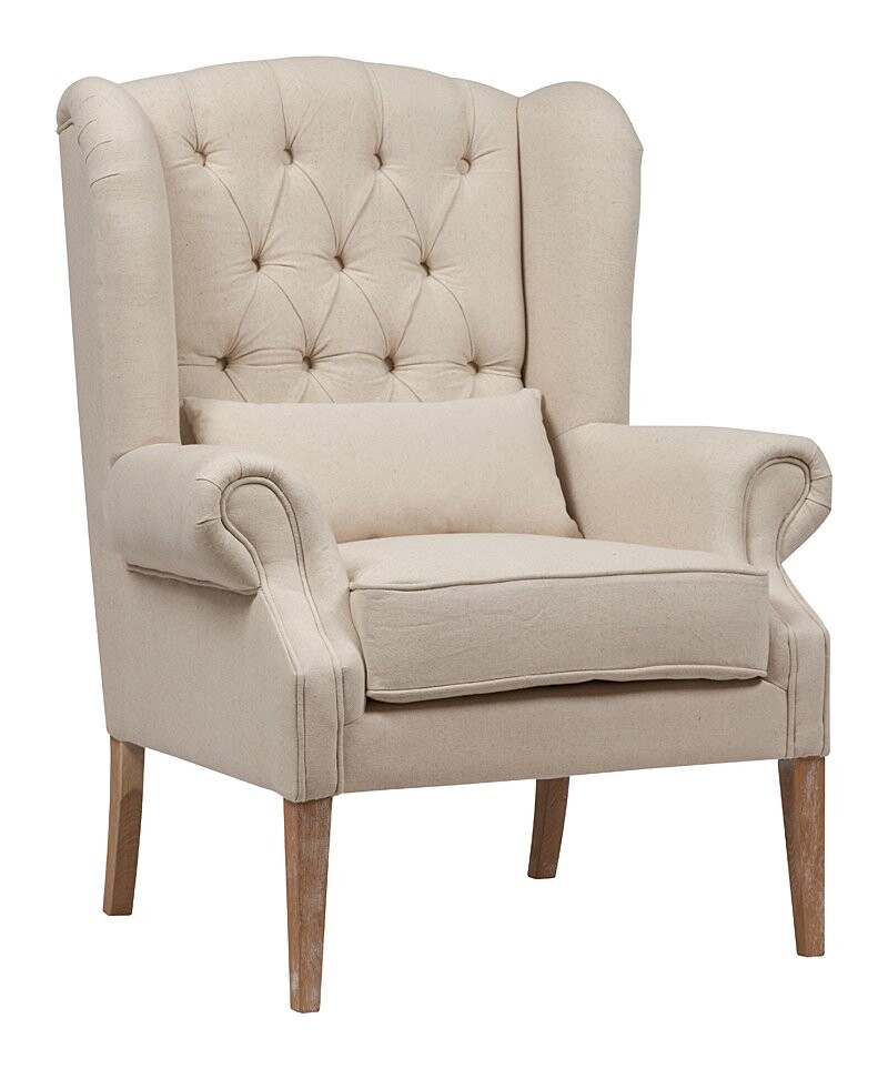 Кресло с мягкими подлокотниками белый лен Wing Back Armchair - изображение 3