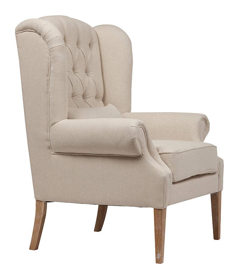 Кресло с мягкими подлокотниками белый лен Wing Back Armchair